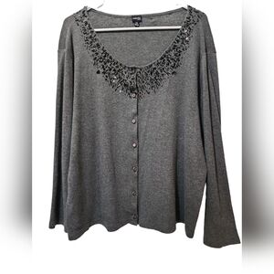 SWEATER by RAFAELLA 2x women's beaded dark gray long sleeve